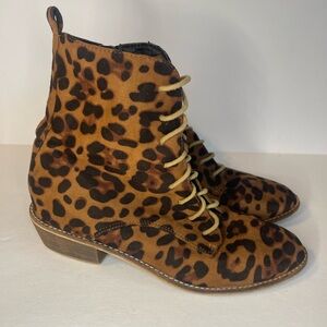 Beast Fashion Cassandra Cheetah Print Heeled Ankle Boot